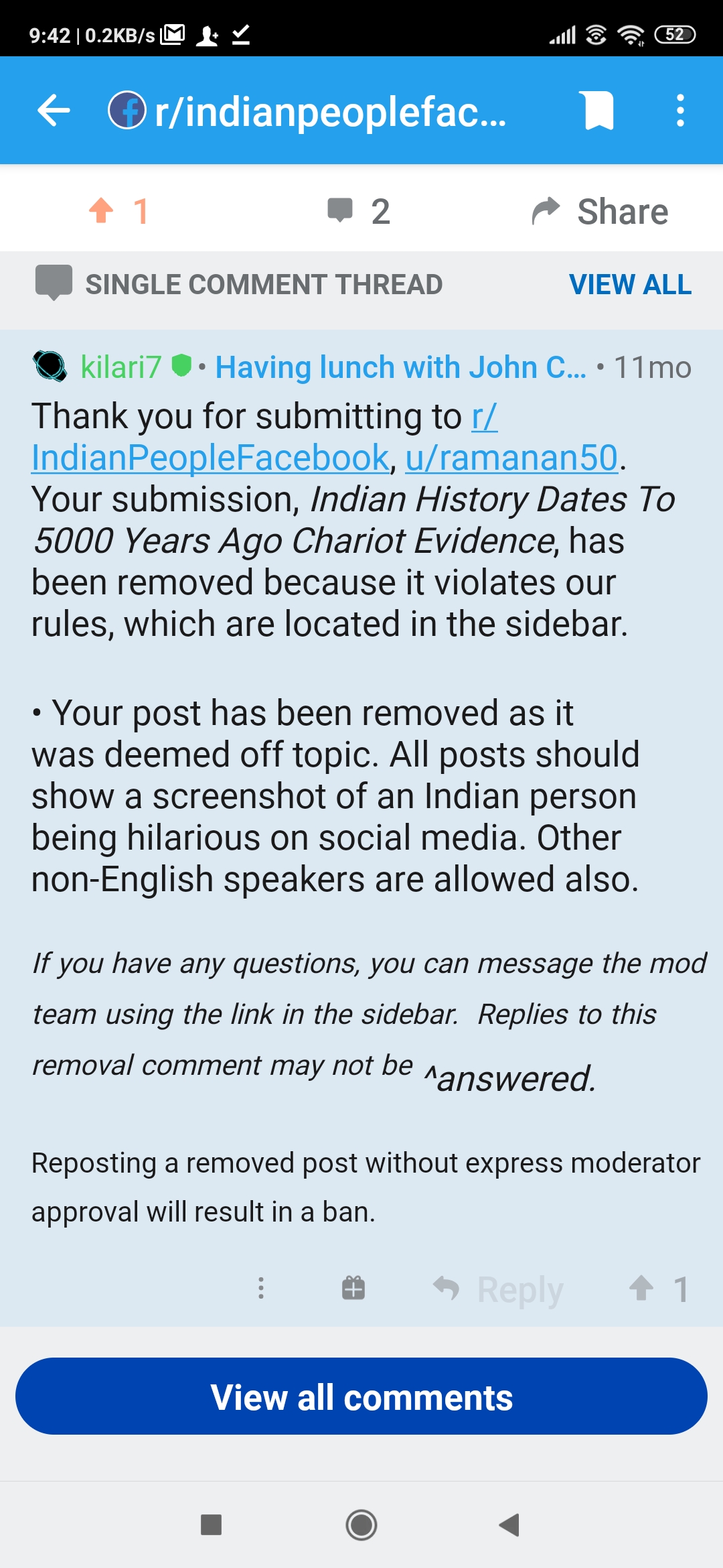 Reddit Removes My Indian Chariot History Date’Indians Hilarious’