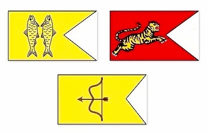 The emblems of the Chera Chola and Pandyas.image