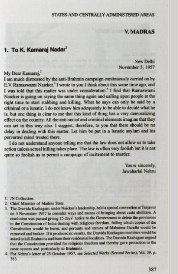 Nehru's letter to Kamaraj EVR